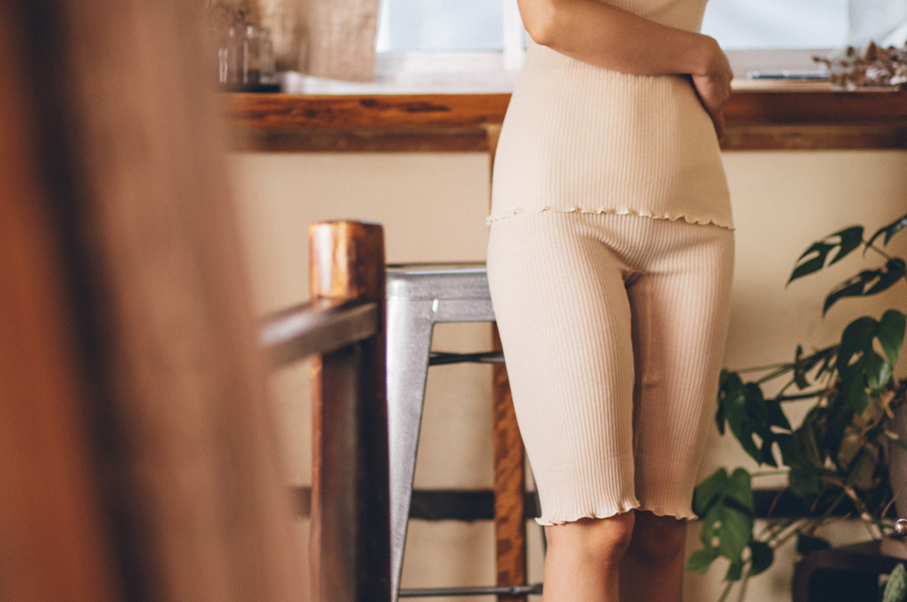 リブ5分丈パンツ<オーガニックコットン100%>